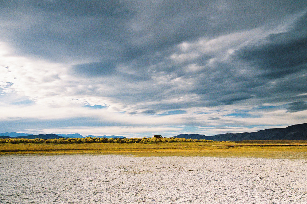 A man is flying a kite in a field.